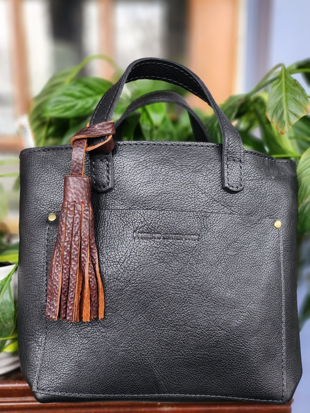 NEW Portland Leather Mini Zippered Crossbody Tote in Pebbled Black